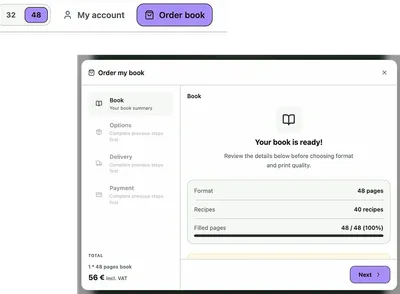 Printed recipe book delivered to your home