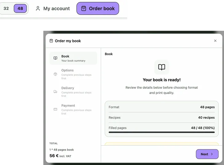 Ordenando un libro de cocina impreso